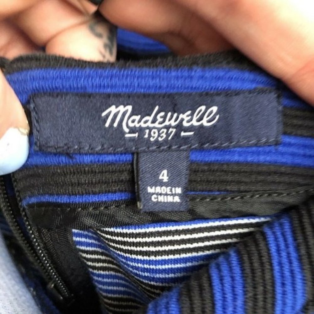 Madewell Women's Gallerist Ponte Dress Size 4 Black Blue Stripe Short Sleeve - Picture 3 of 8